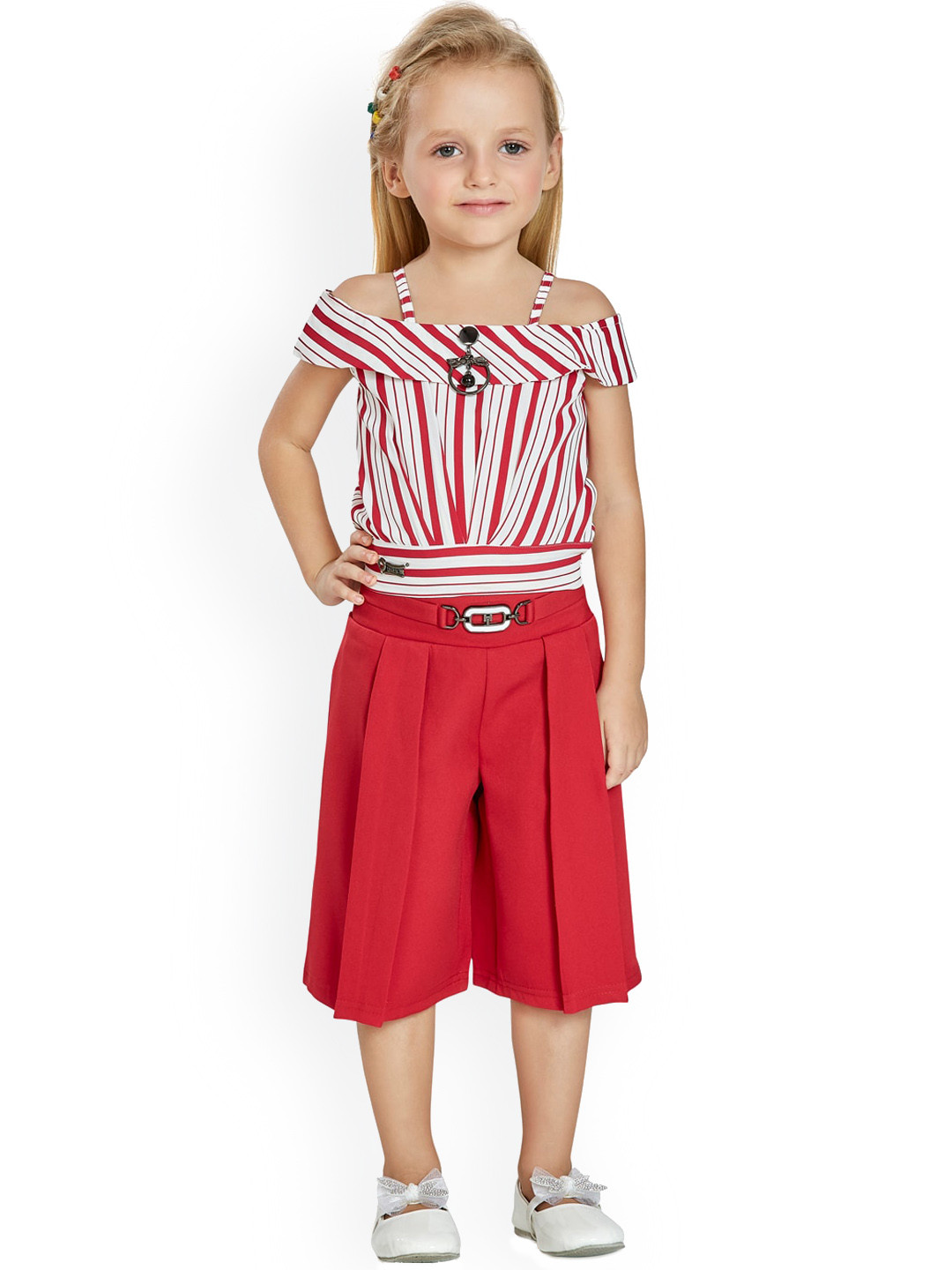 Peppermint Girls White & Red Striped Top with Culottes