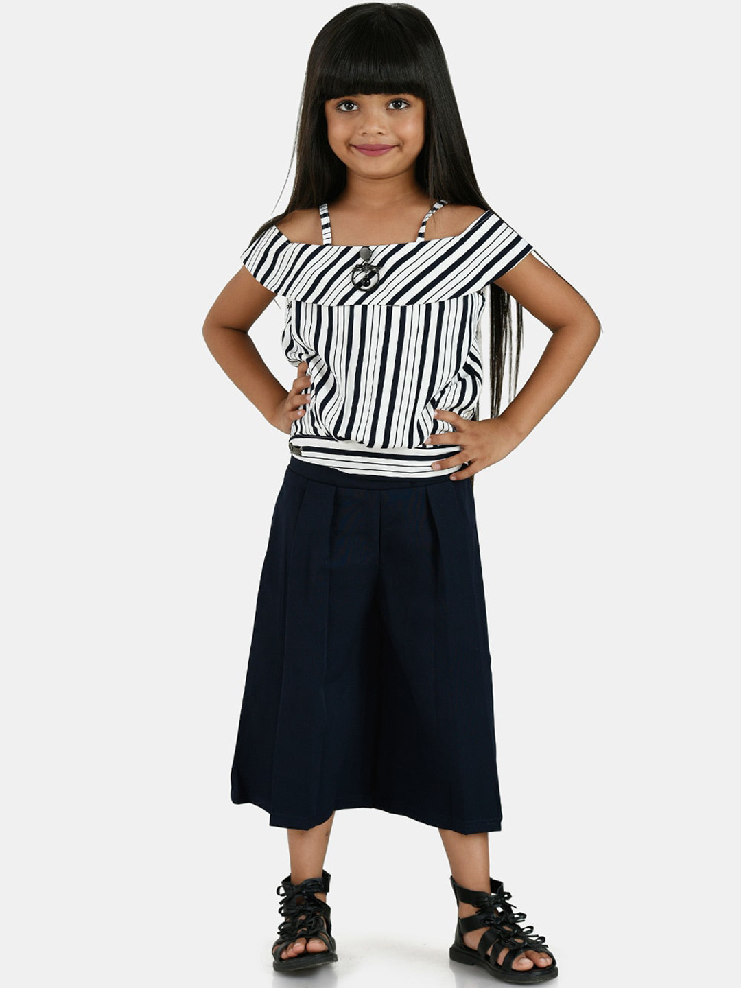 Peppermint Girls Navy Blue & White Striped Top with Skirt
