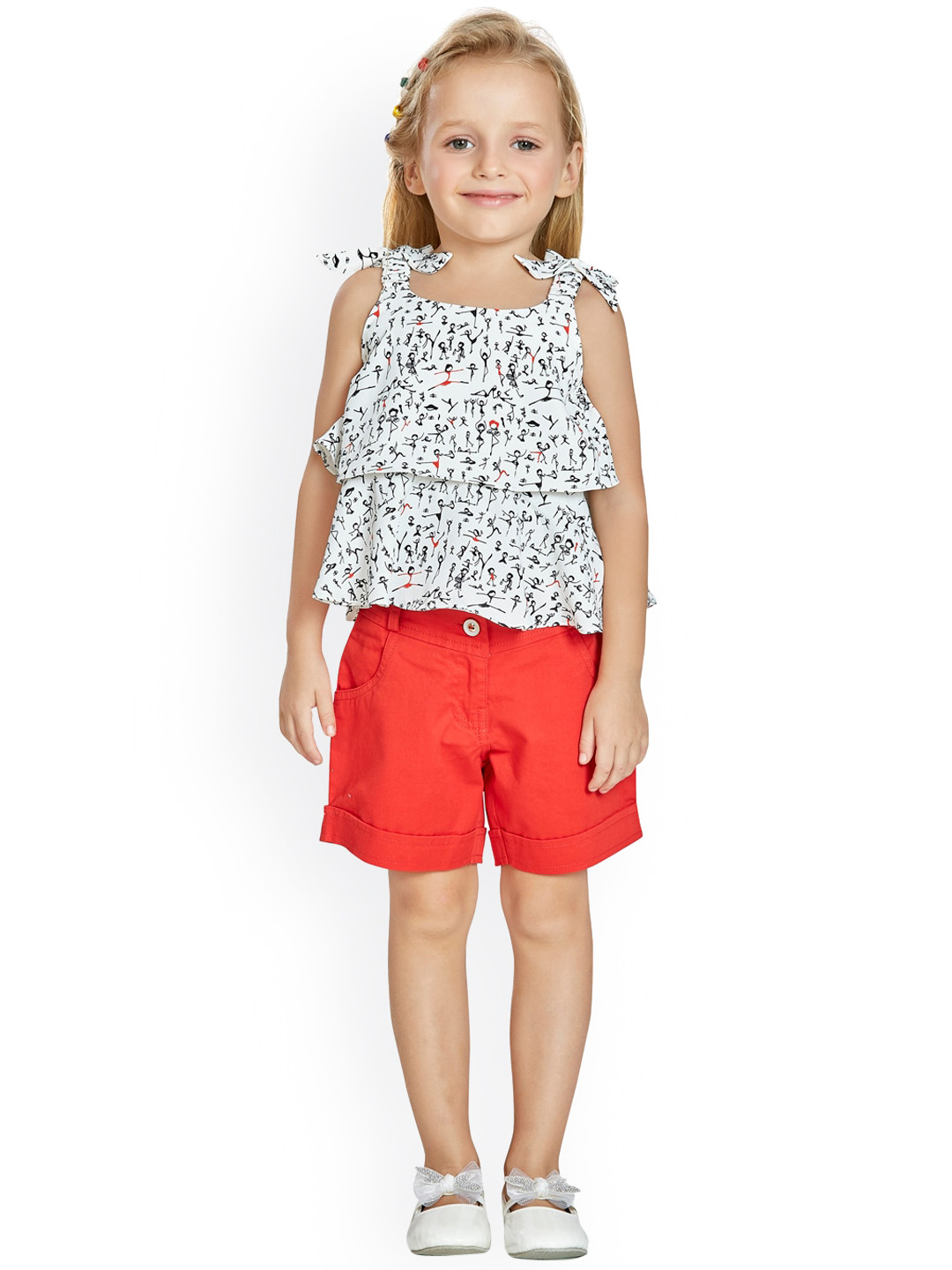 Peppermint Girls Red & White Printed Top with Shorts