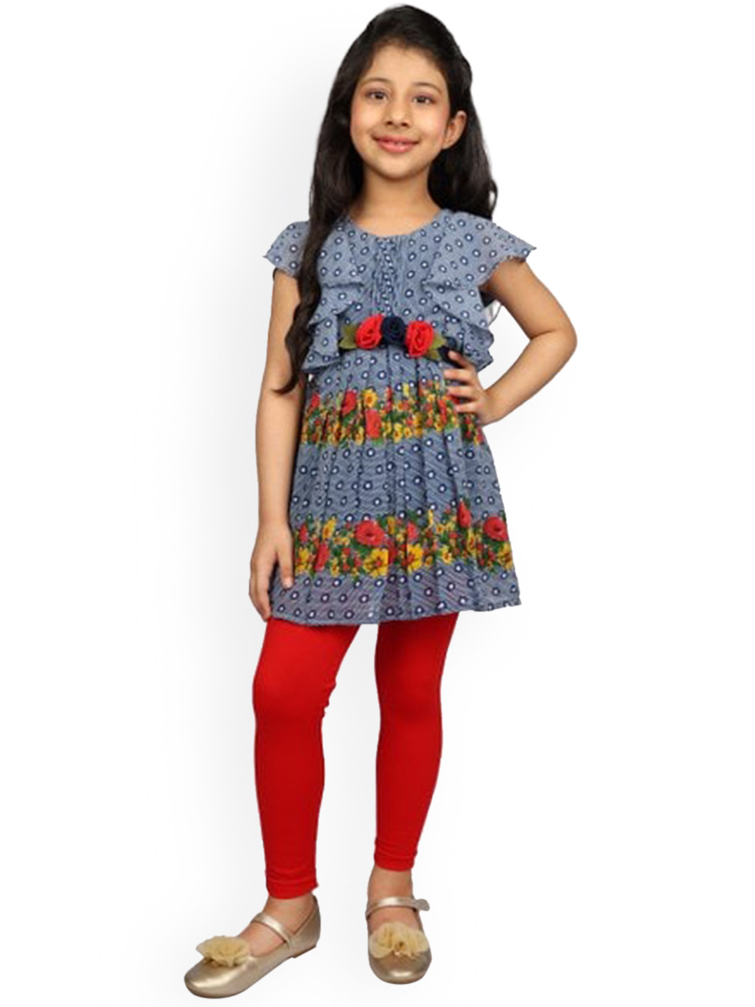 Peppermint Girls Red & Blue Printed Tunic with Leggings