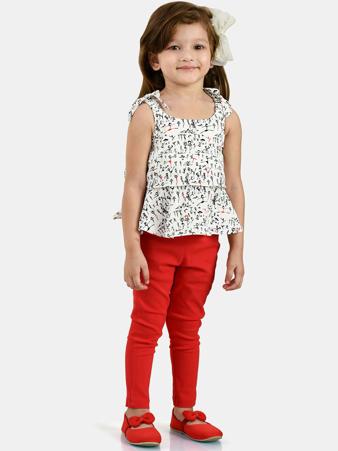 Peppermint Girls Red & White Printed T-shirt with Trousers