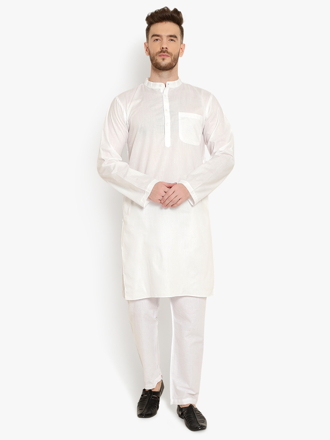 Latest Chikan Garments Men White Thread Work White Romance Kurta