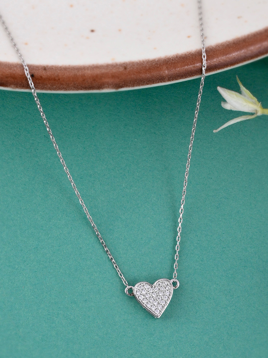 Studio Voylla 925 Sterling Silver American Diamond CZ Tiny Heart Pendant