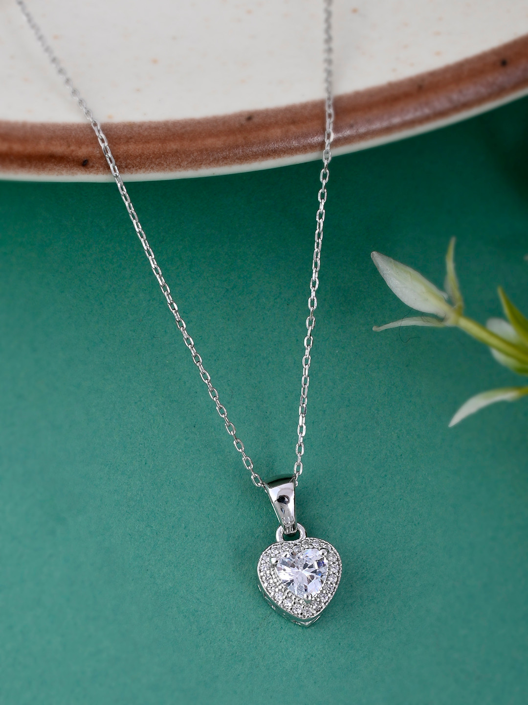 Studio Voylla 925 Sterling Silver American Diamond CZ Shimmer Stone Carved Pendant