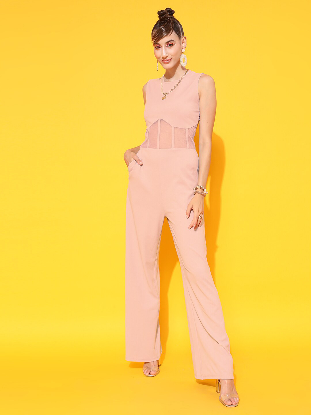 STREET 9 Women Pink Solid Corset Jumpsuit