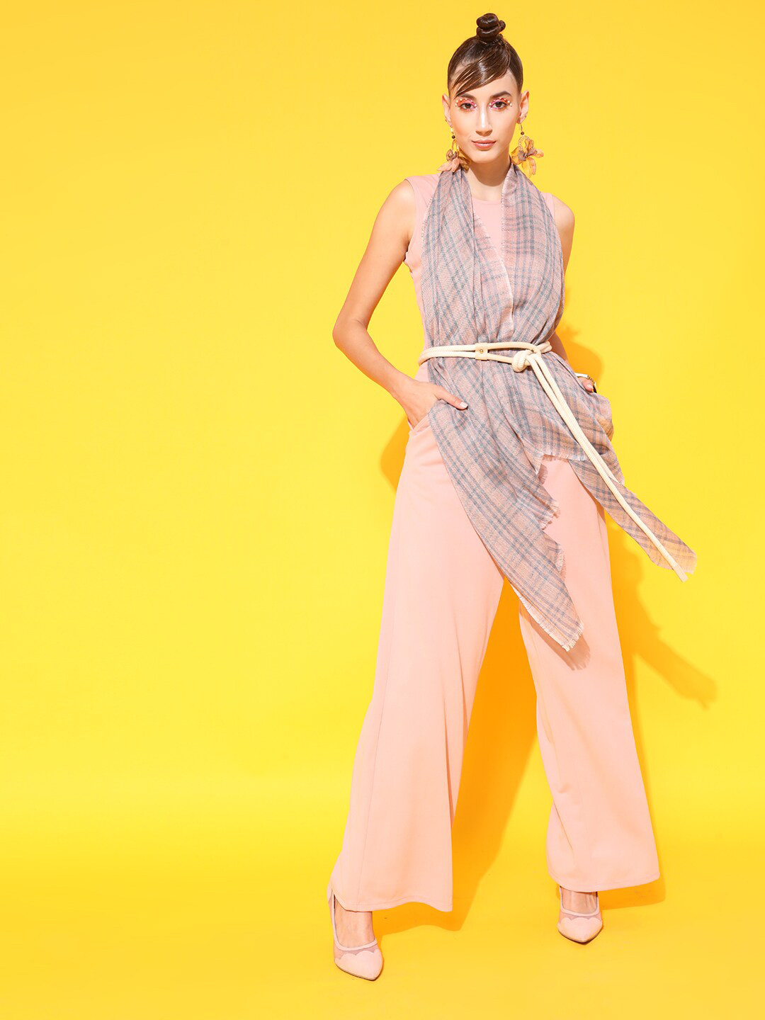 STREET 9 Women Beige Checked Stole