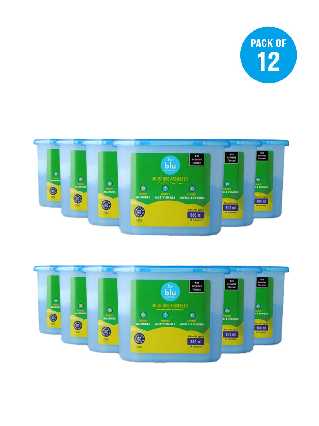 Absorbia Pack of 12 Blu Moisture Absorber Dehumidifer Box with Activated Charcoal -560ml