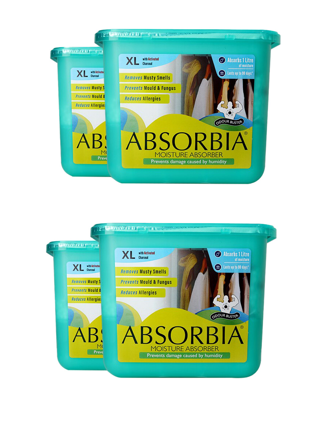 Absorbia Pack of 4 Moisture Absorber Dehumidifer XL Boxes With Activated Charcoal 1L