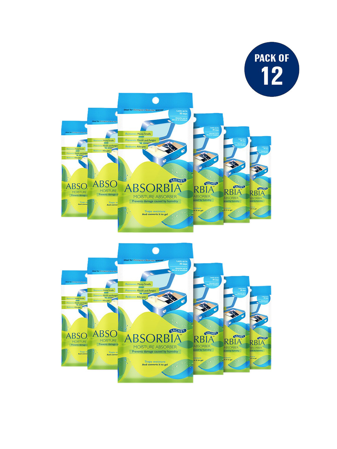 Absorbia Pack of 12 Moisture Absorber Dehumidifer 200ml Sachets