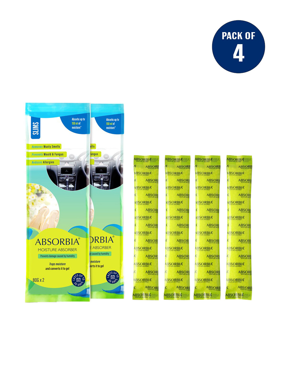 Absorbia Pack Of 4 Moisture Absorber Dehumidifer Sachets 160 ML