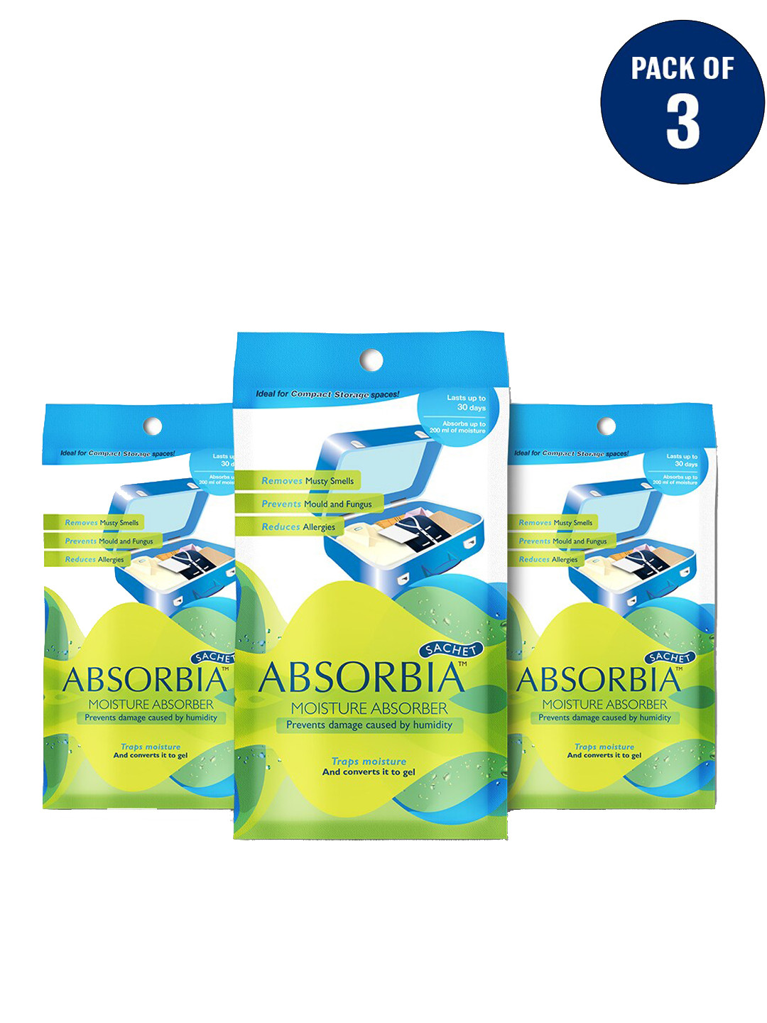 Absorbia Pack of 3 Moisture Absorber Dehumidifer 200ml Sachets