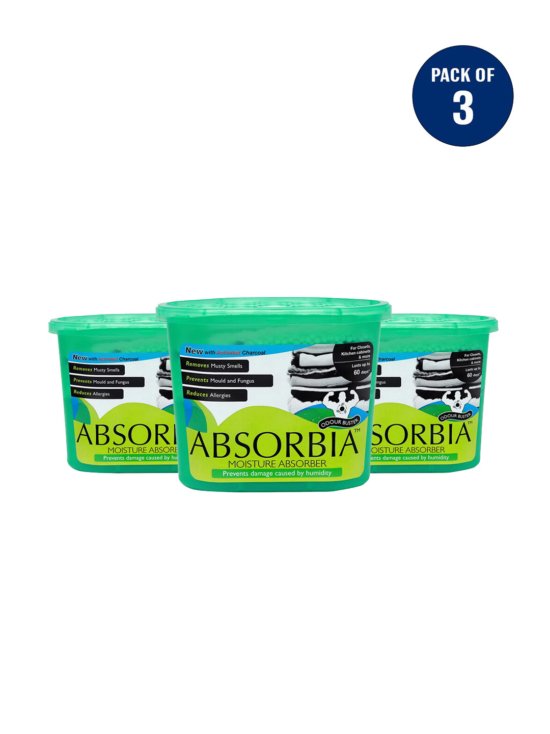 Absorbia Pack of 3 Moisture Absorber Dehumidifer Pouch with Activated Charcol 800ml Each