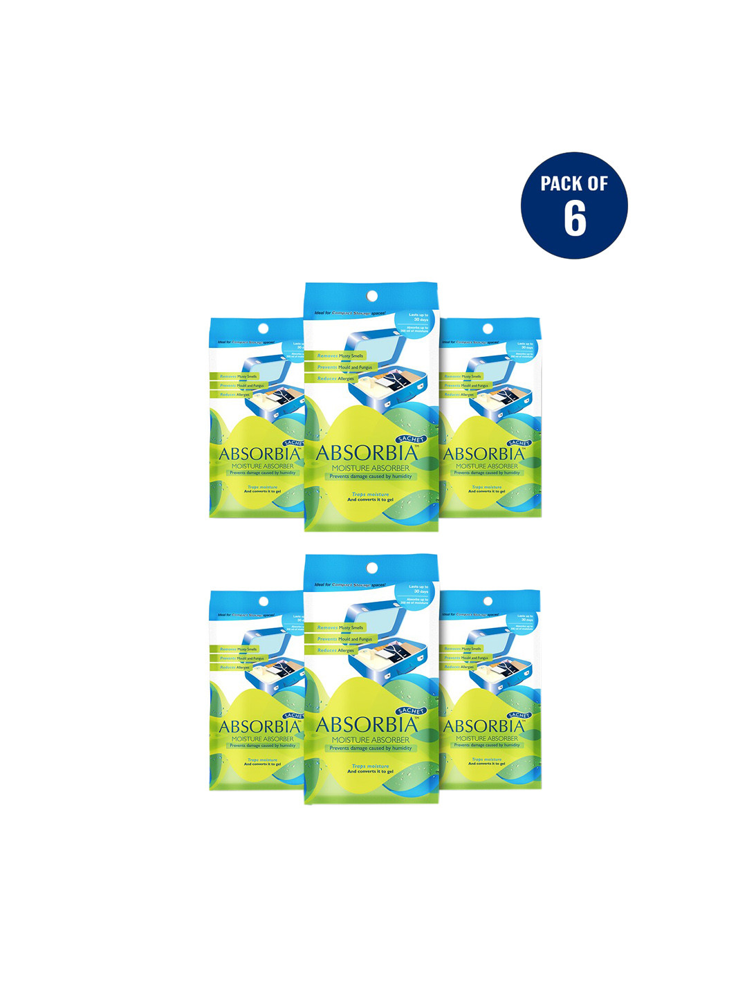 Absorbia Pack of 6 Moisture Absorber Dehumidifer Sachets- 200ml