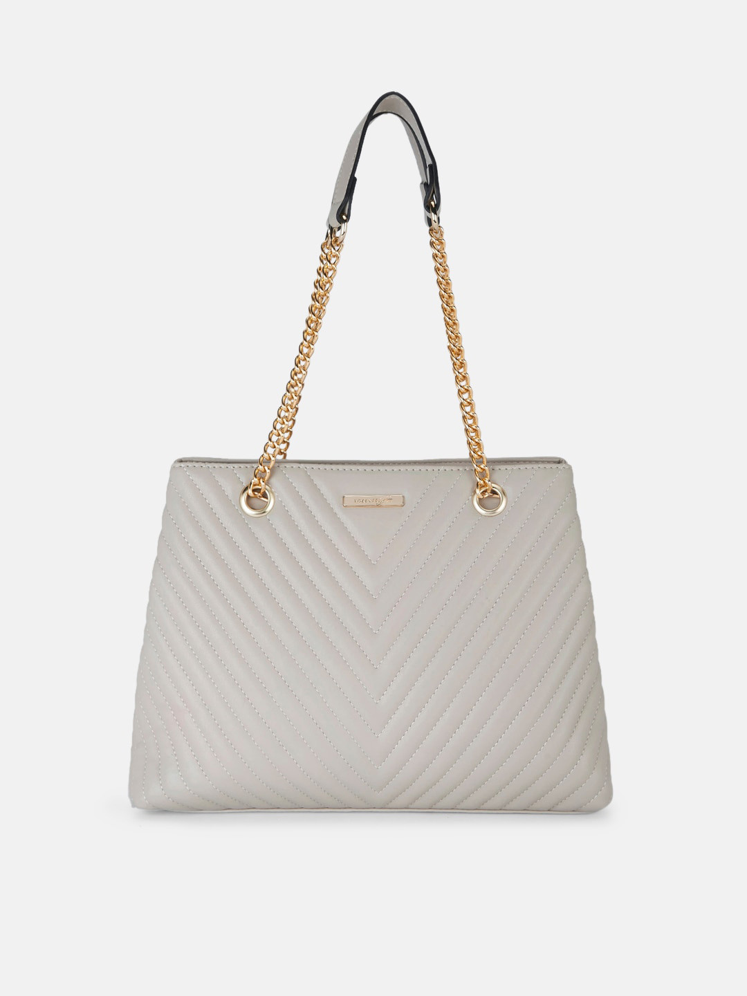 Forever Glam by Pantaloons Off White Textured Leather Structured Shoulder Bag