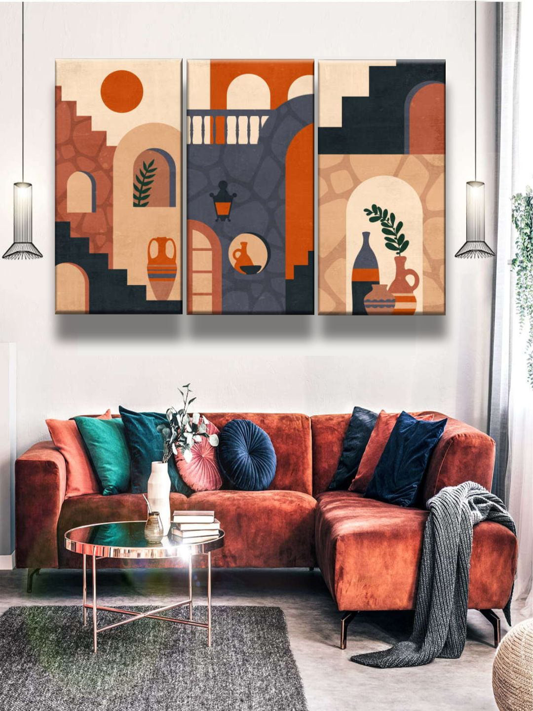 The Art House Set Of 3 Brown & Red Abstract Wall Art