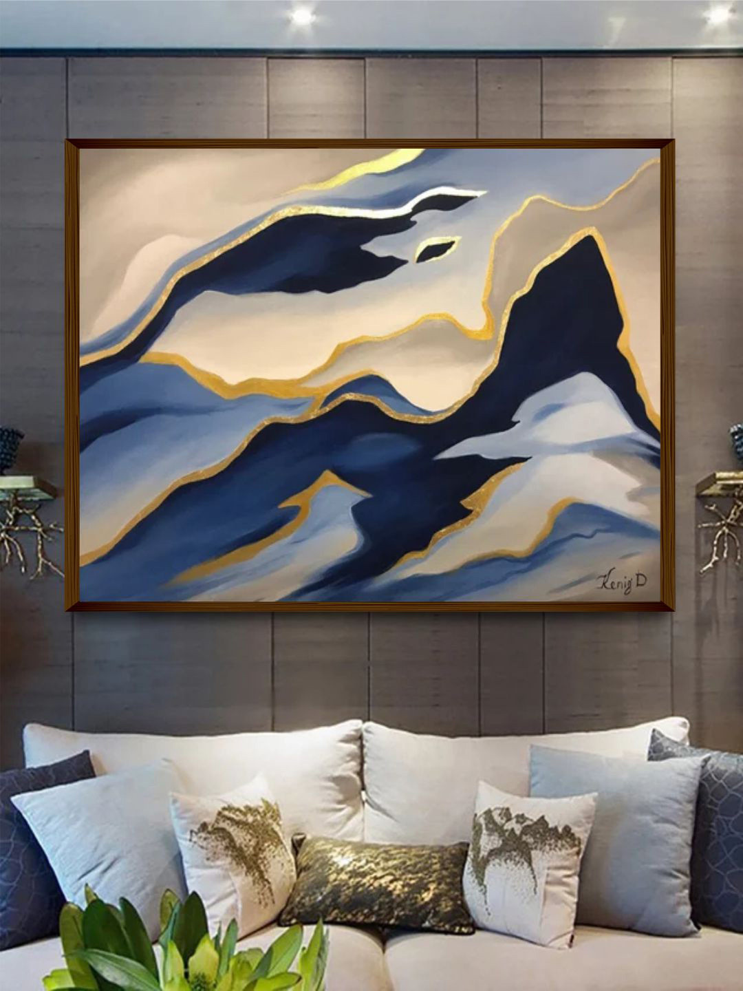 The Art House Blue & Grey Abstract Painting Framed Wall Art