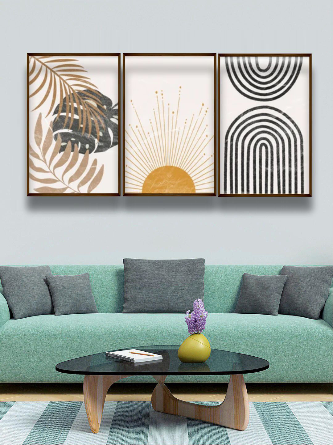 The Art House Set Of 3 : White and brown Abstract Wall Art