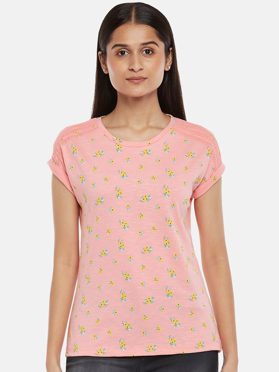 Honey by Pantaloons Pink Floral Print Extended Sleeves Top