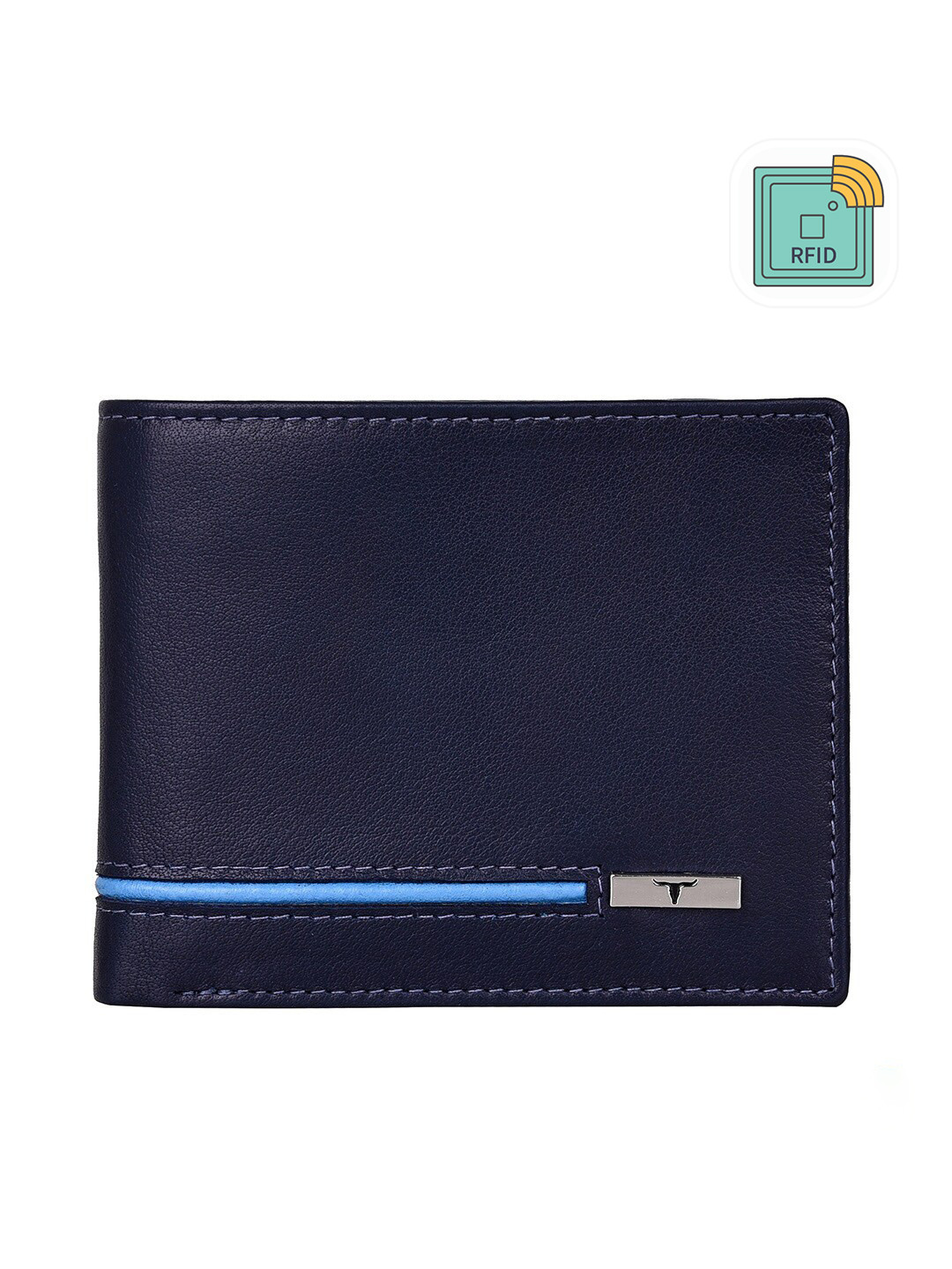 URBAN FOREST Men Blue Leather RFID Two Fold Wallet