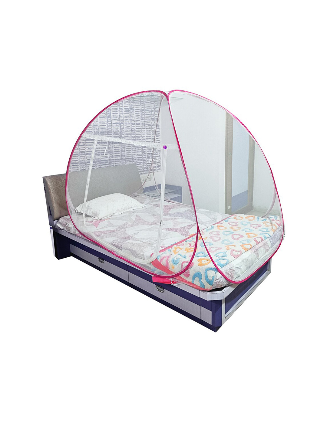 Silver Shine Pink Solid Foldable Mosquito Nets