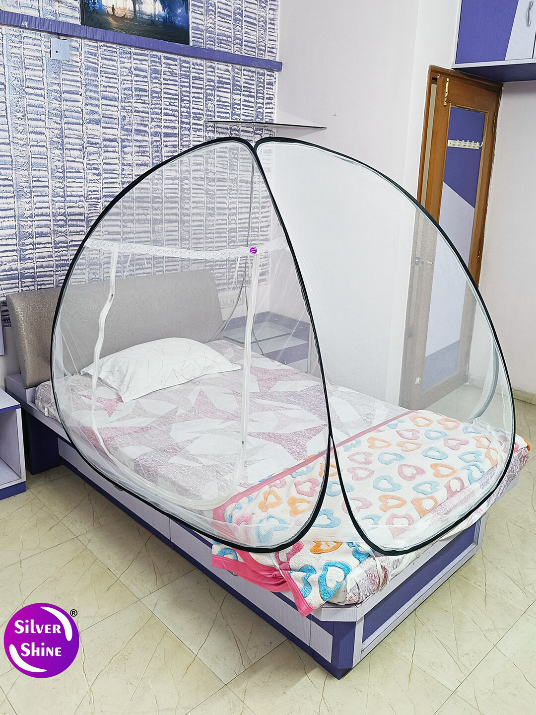 Silver Shine Black Solid Foldable Mosquito Nets