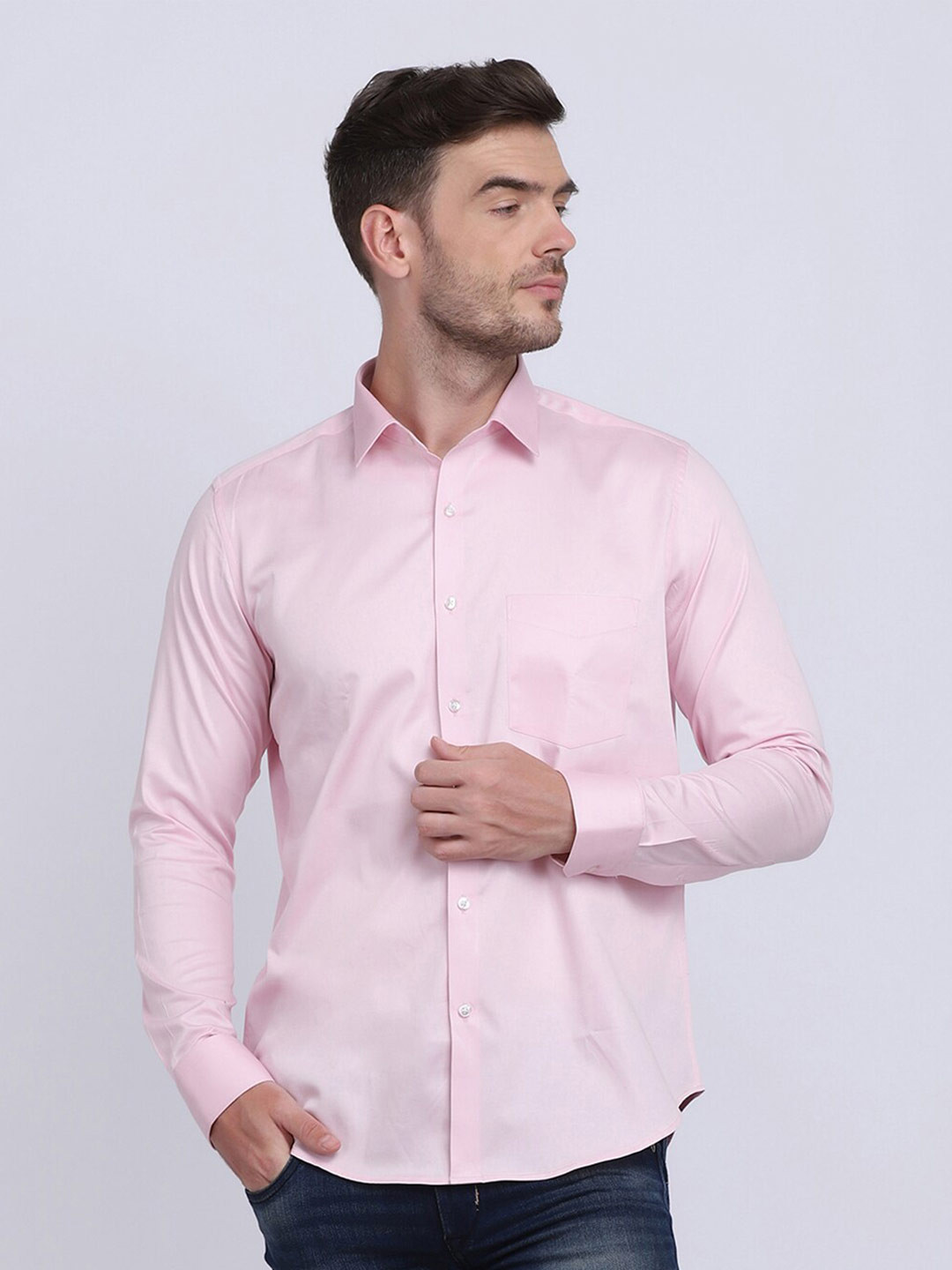 JJAAGG T Men Pink Classic Cotton Satin Formal Shirt