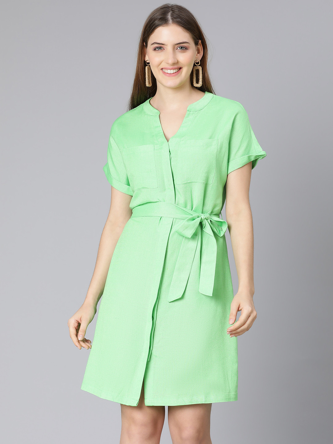 Oxolloxo Women Green Casual Shirt Dress