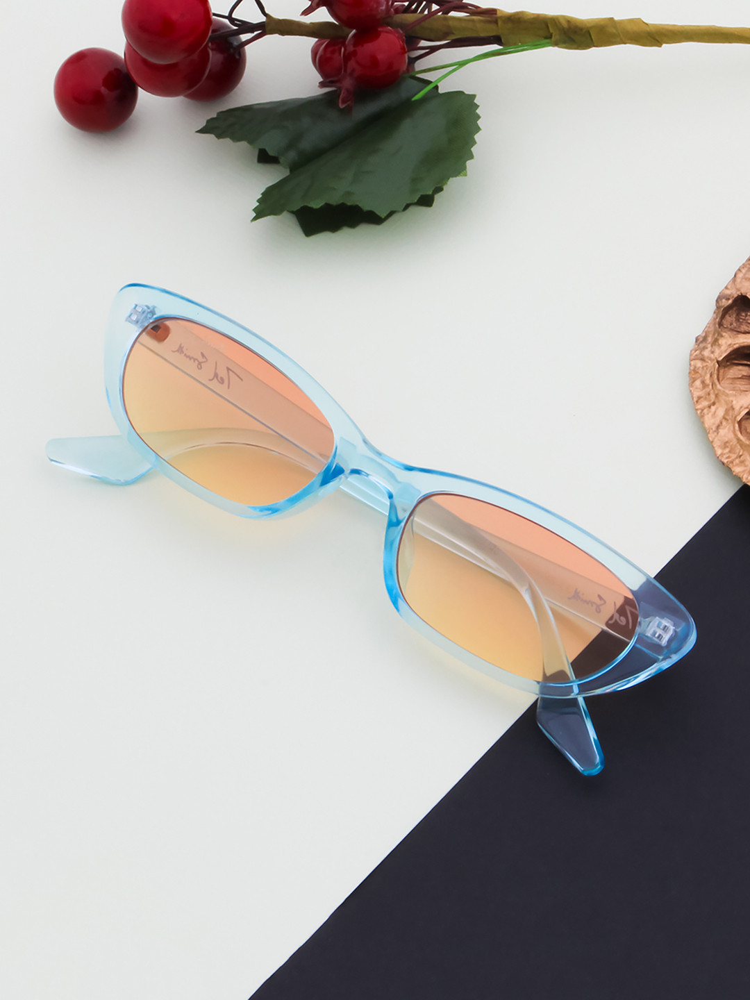 Ted Smith Blue-Brown Aesthetic Cat-Eye Sunglasses Women With UV Protected Lens