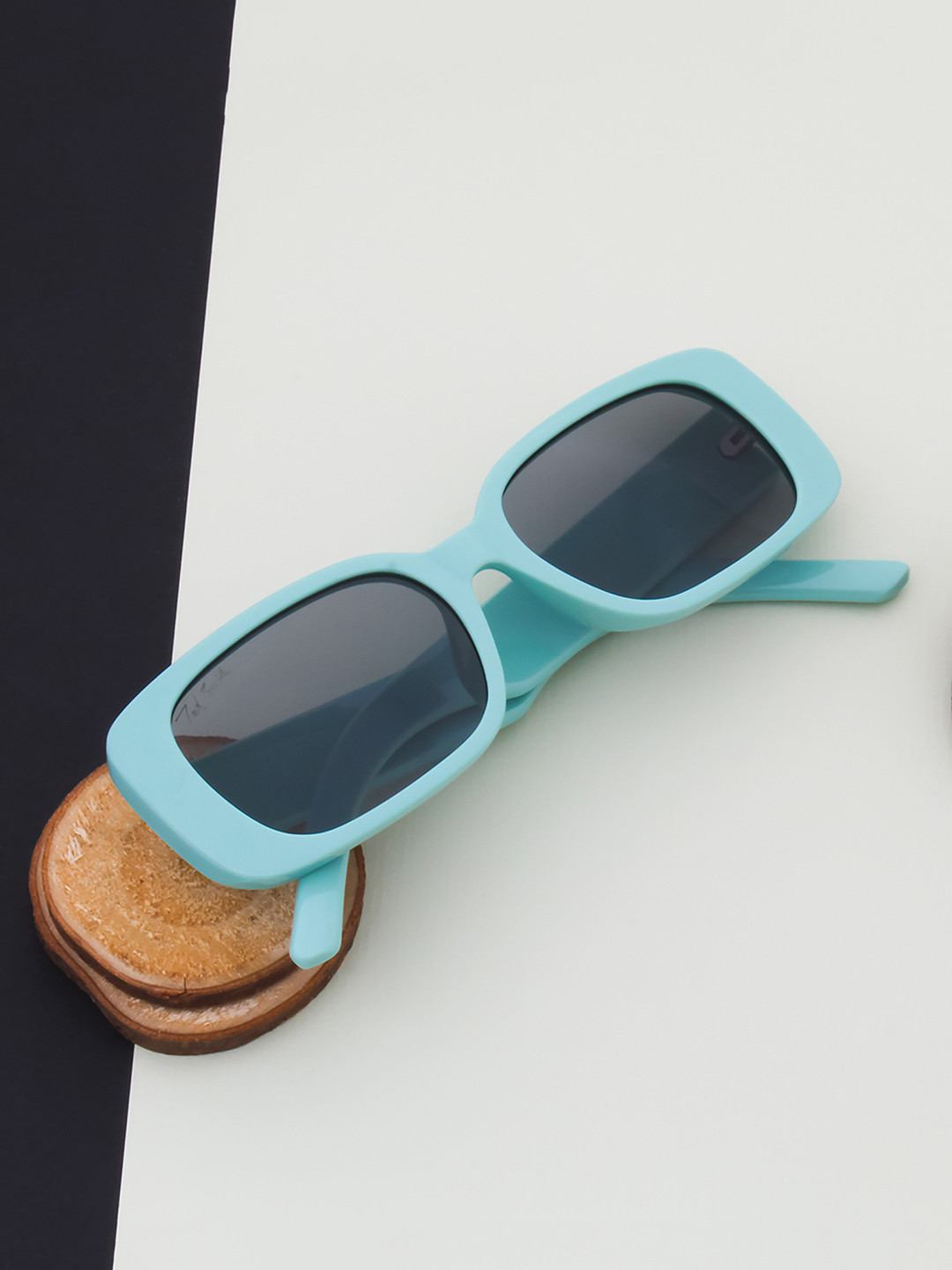 Ted Smith Unisex Green-Black Square Sunglasses With UV Protected Lens