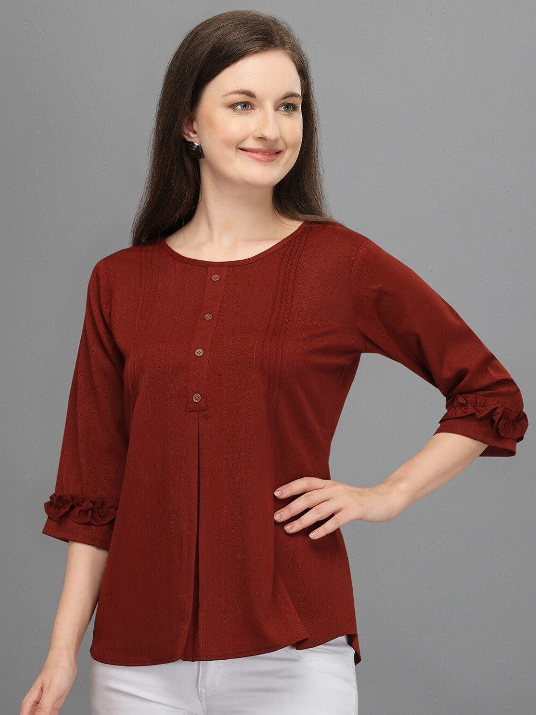 Prettify Women Maroon Ruffles Top