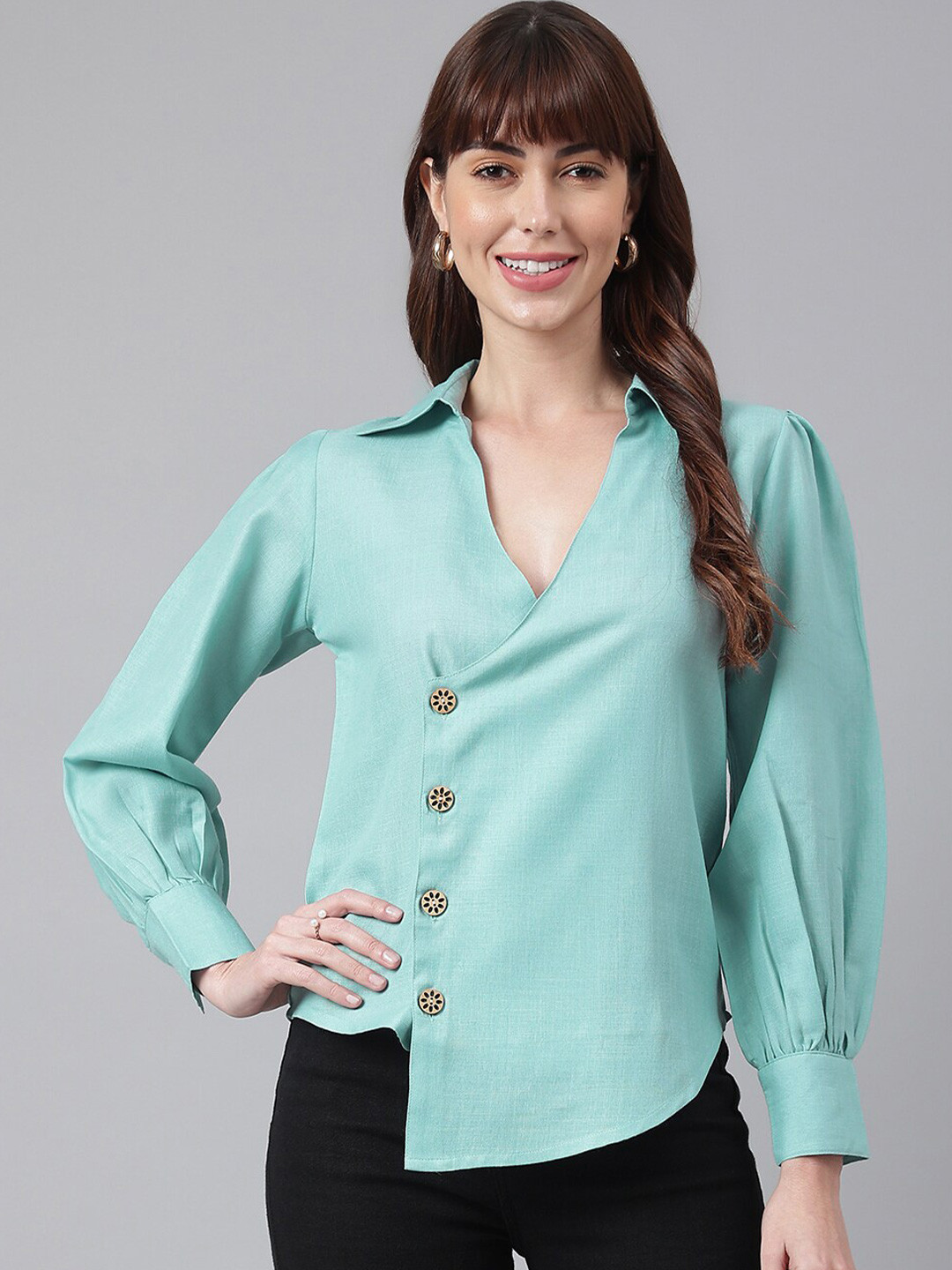 FLAMBOYANT Sea Green Shirt Style Top
