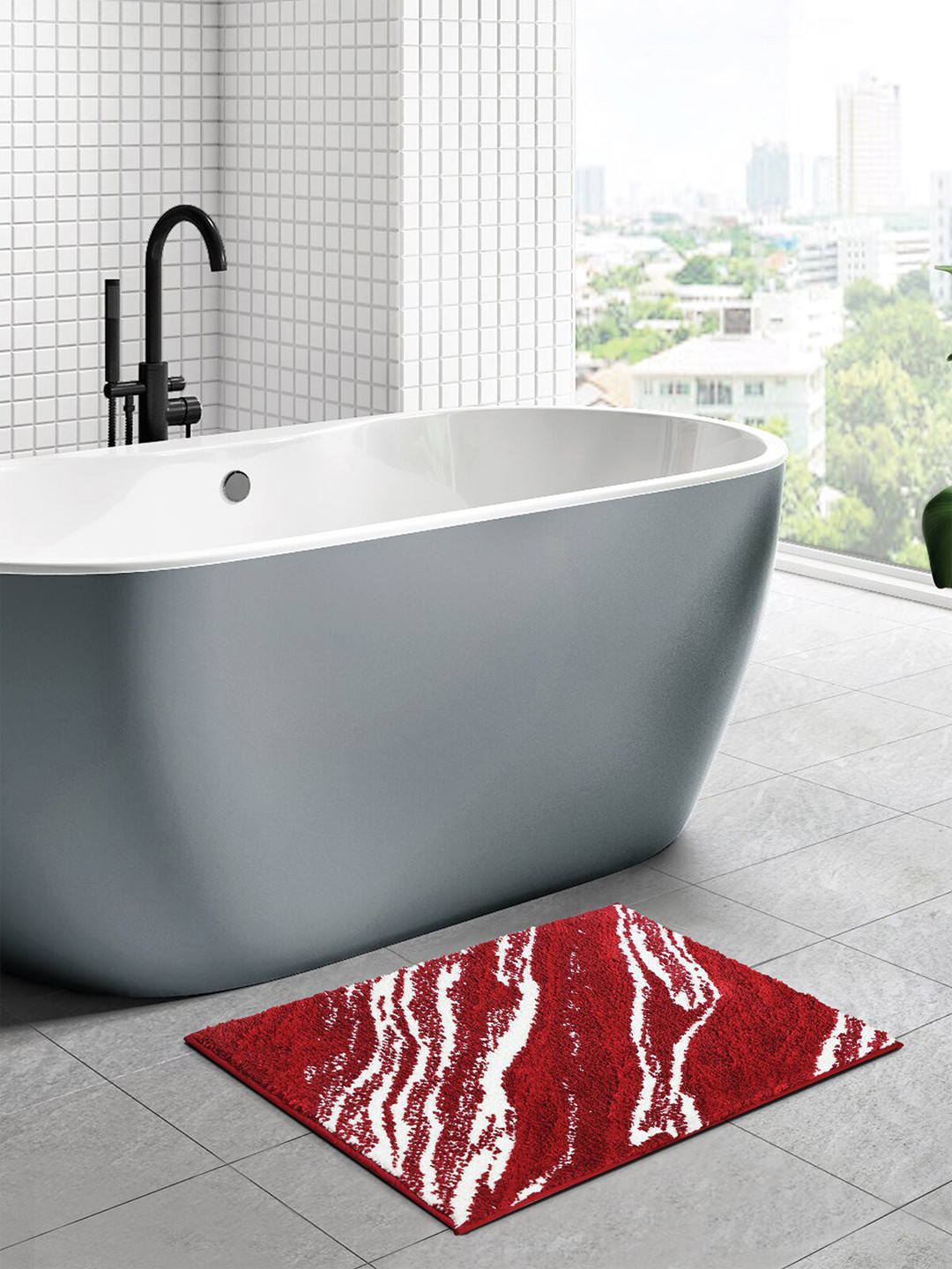 OBSESSIONS Red Anti-Skid Rectangular Bath Rug