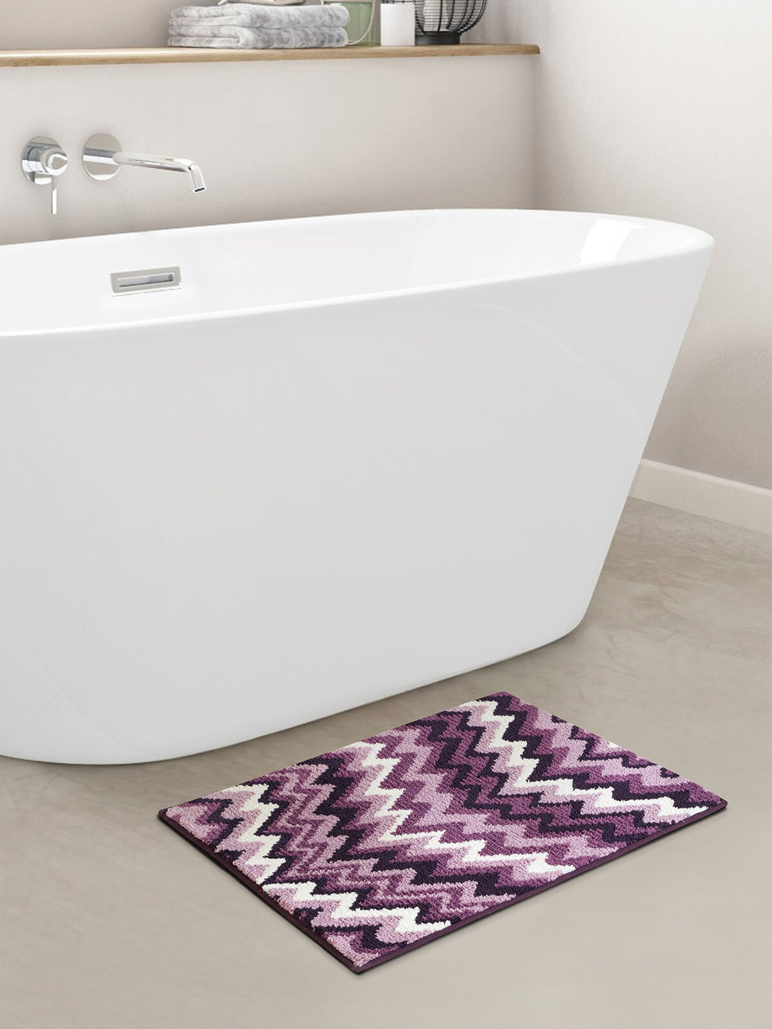OBSESSIONS Mauve & White 800 GSM Anti-Skid Bath Rugs