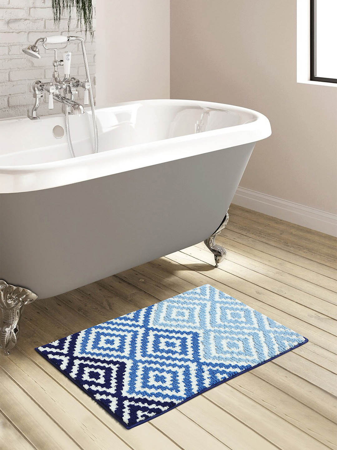 OBSESSIONS Blue 1800 GSM Anti-Skid Rectangular Bath Rug
