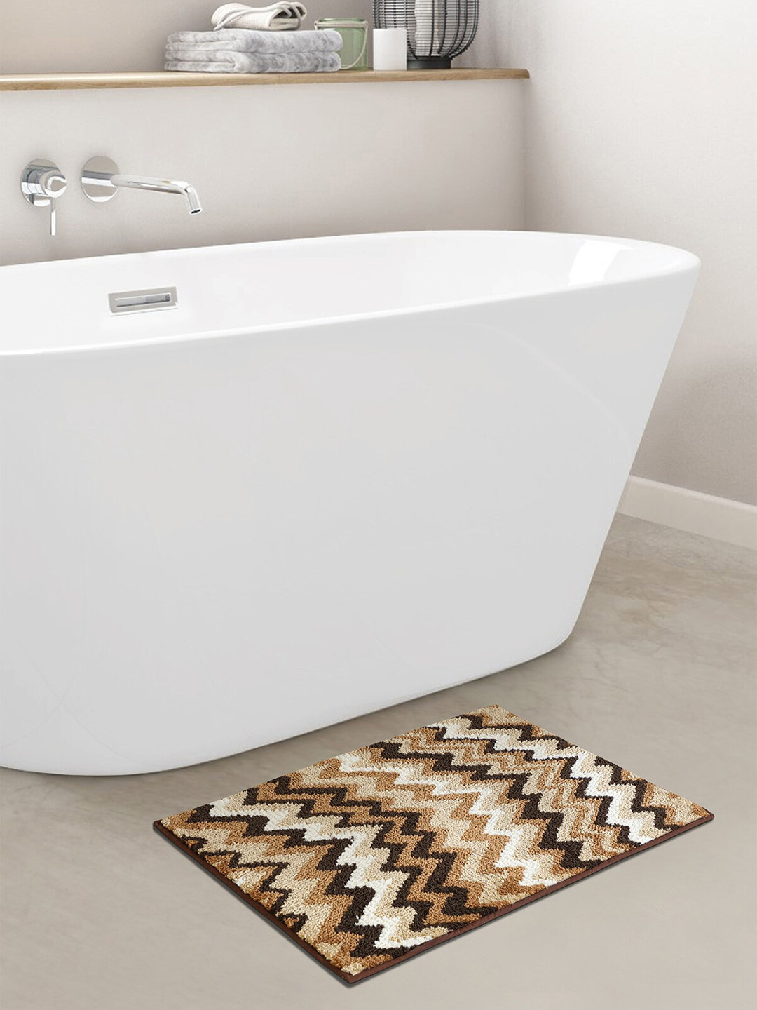 OBSESSIONS  Brown & White Striped 1800 GSM Bath Rug