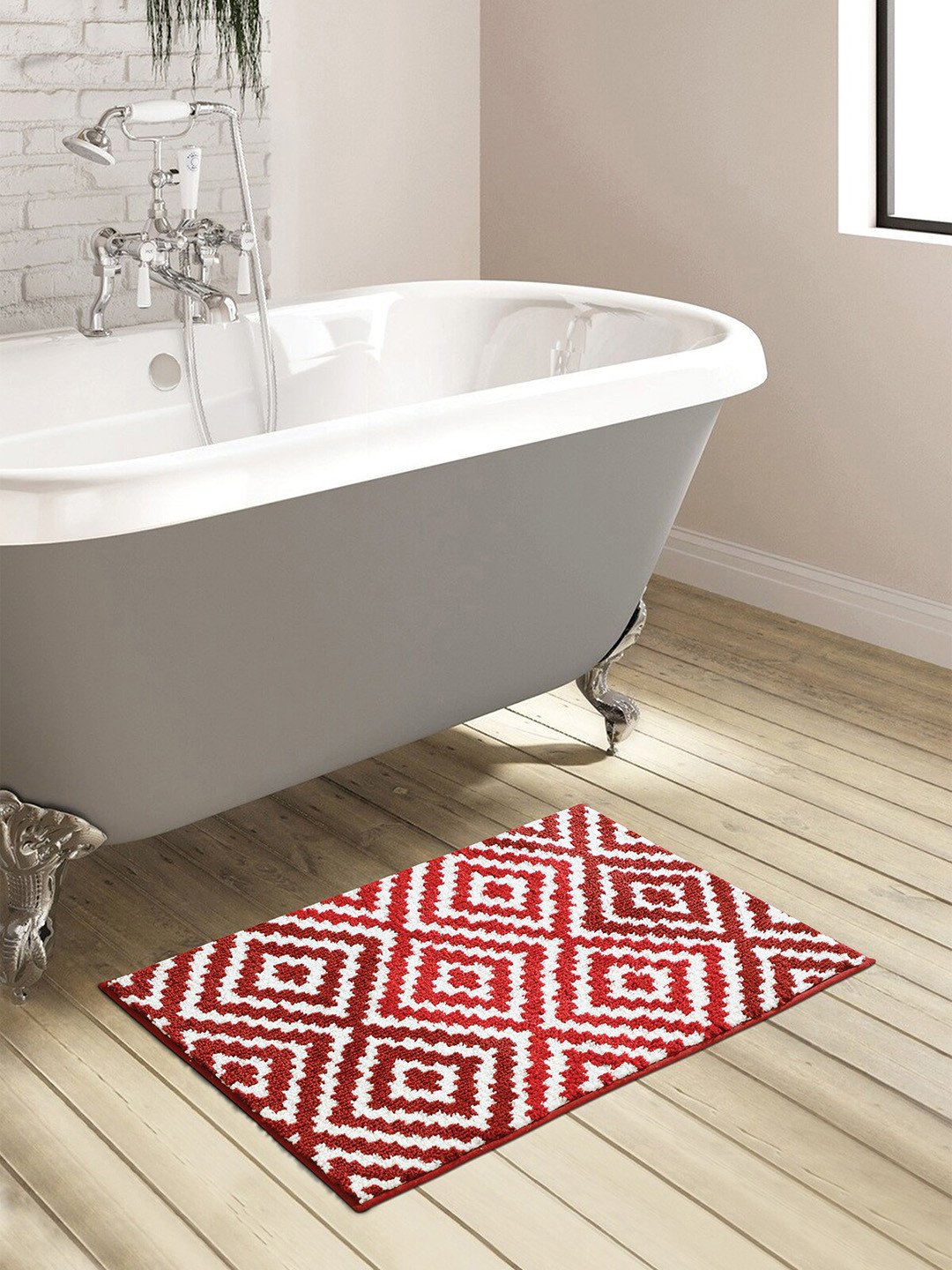 Obsessions Red Geometric Anti-Skid Bath Mat