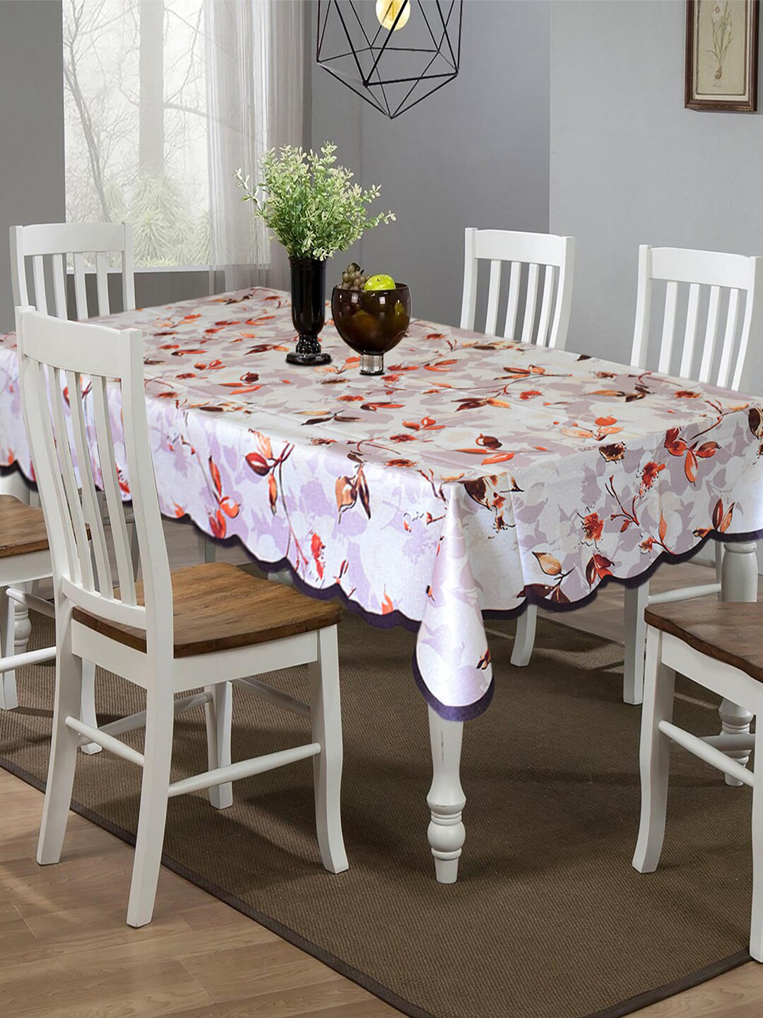 Kuber Industries Cream-Colored Printed 6 Seater Rectangular Table Cover