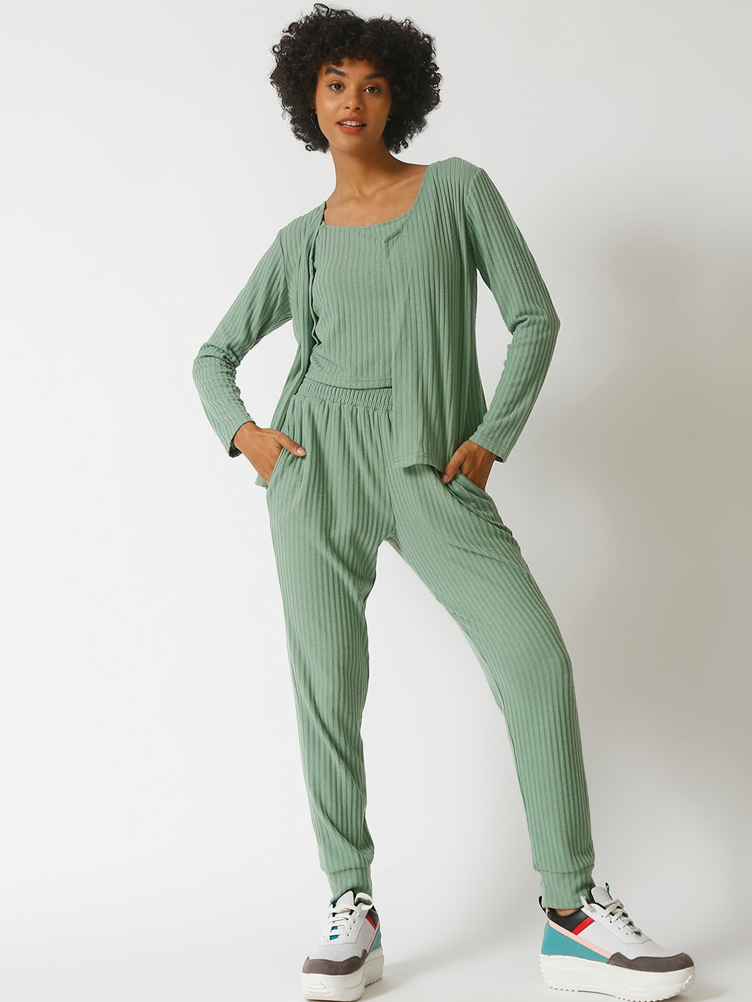 Campus Sutra Women Green 3 Piece Co-Ord Set