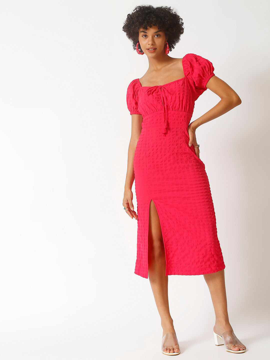 PINACOLADA Women Red Crepe Sheath Midi Dress