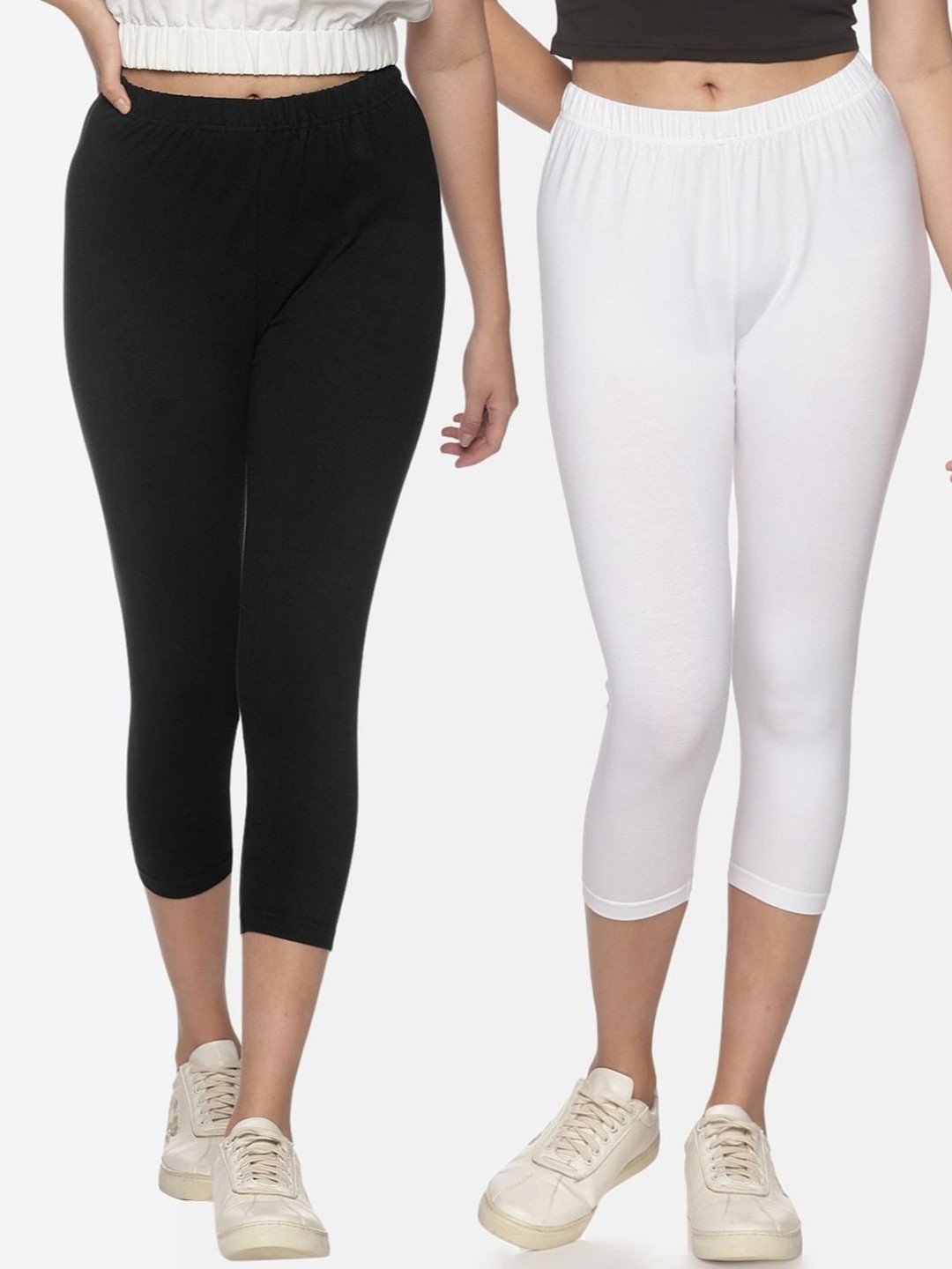 NOT YET by us Women Set Of 2 Black & White Solid Capris