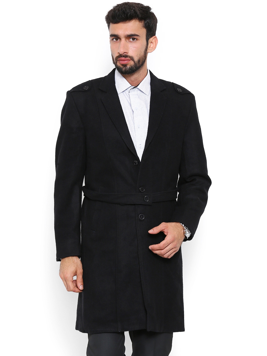 Mens black cheap longline coat