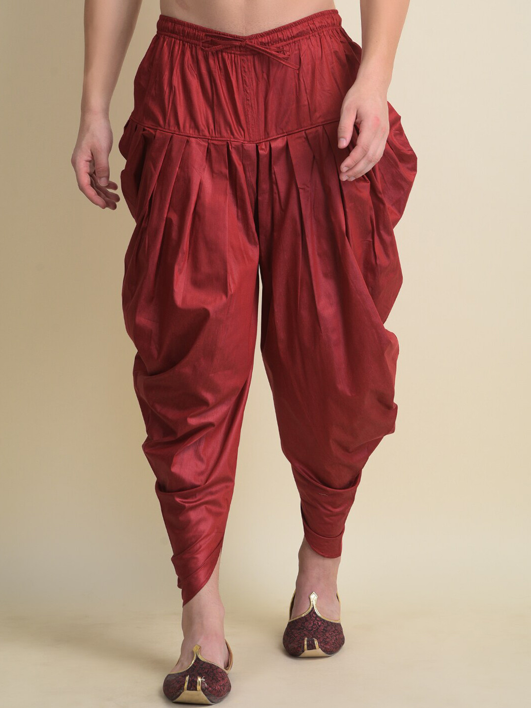 NAMASKAR Men Maroon Red Solid Pure Silk Patiala