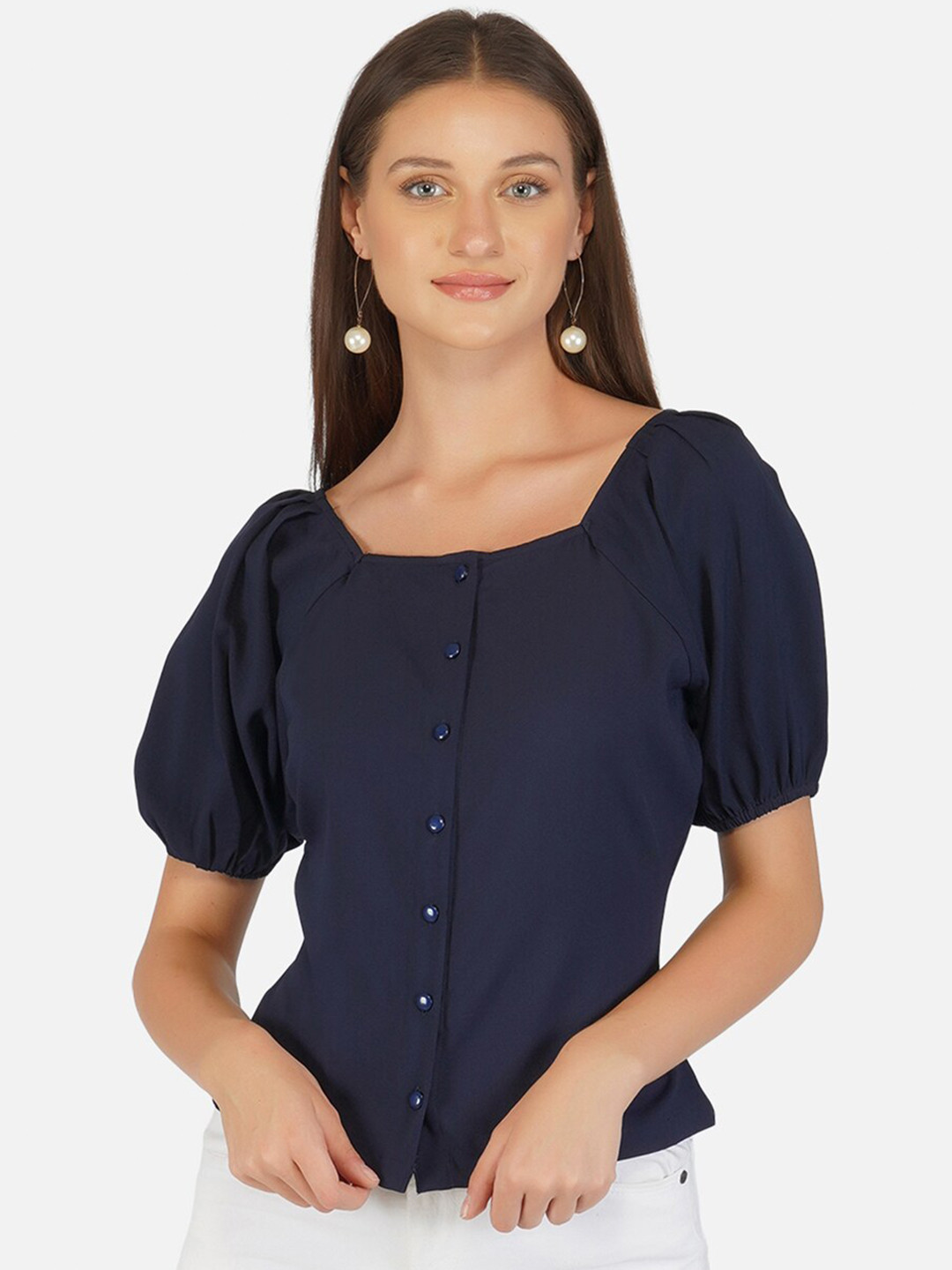 PHILIPPINE EAGLE Blue Crepe Square Neck Top