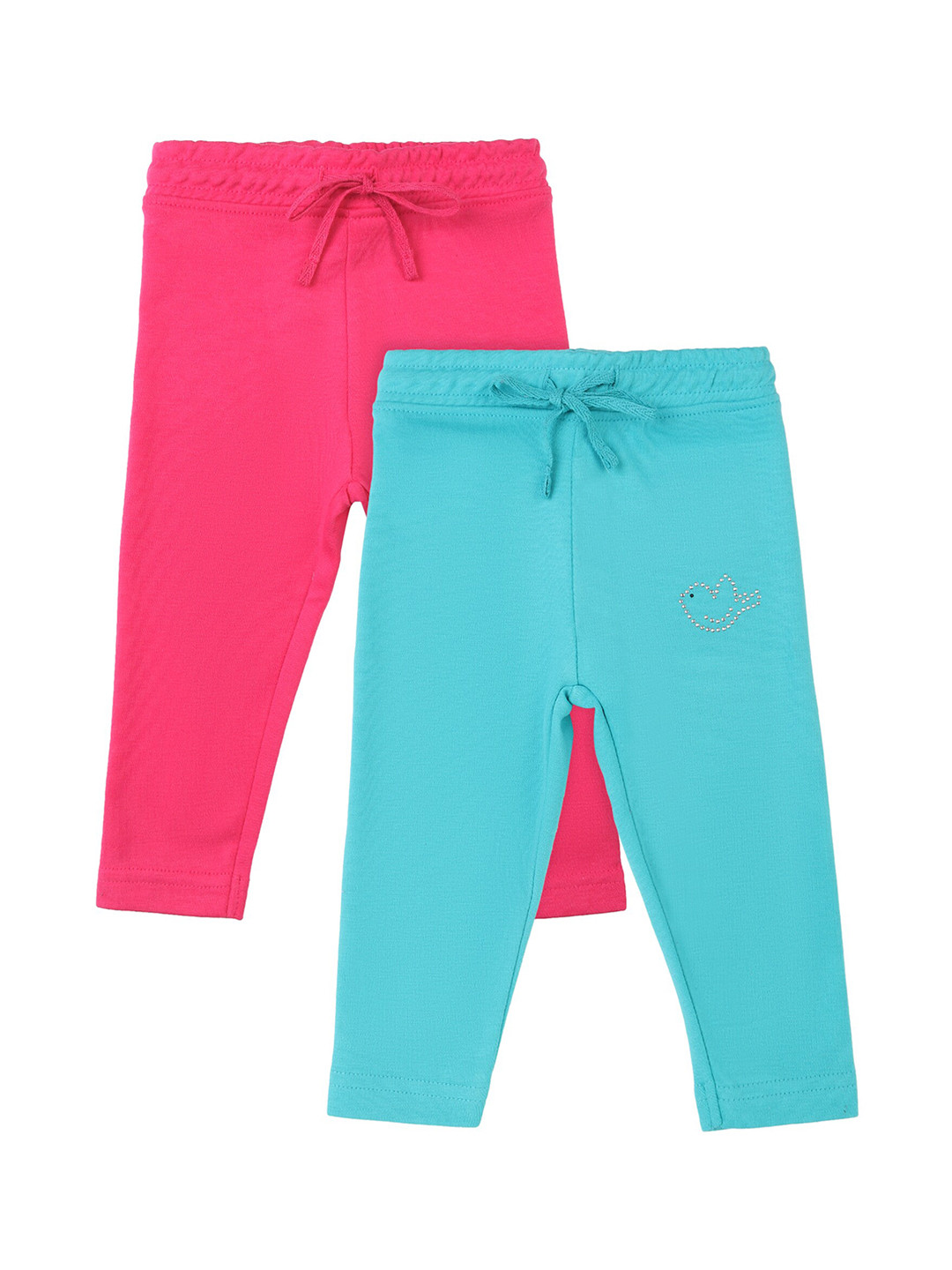Bodycare Kids Infant Girls Pack of 2 Fushia Pink & Sea Green Solid Cotton Track Pant