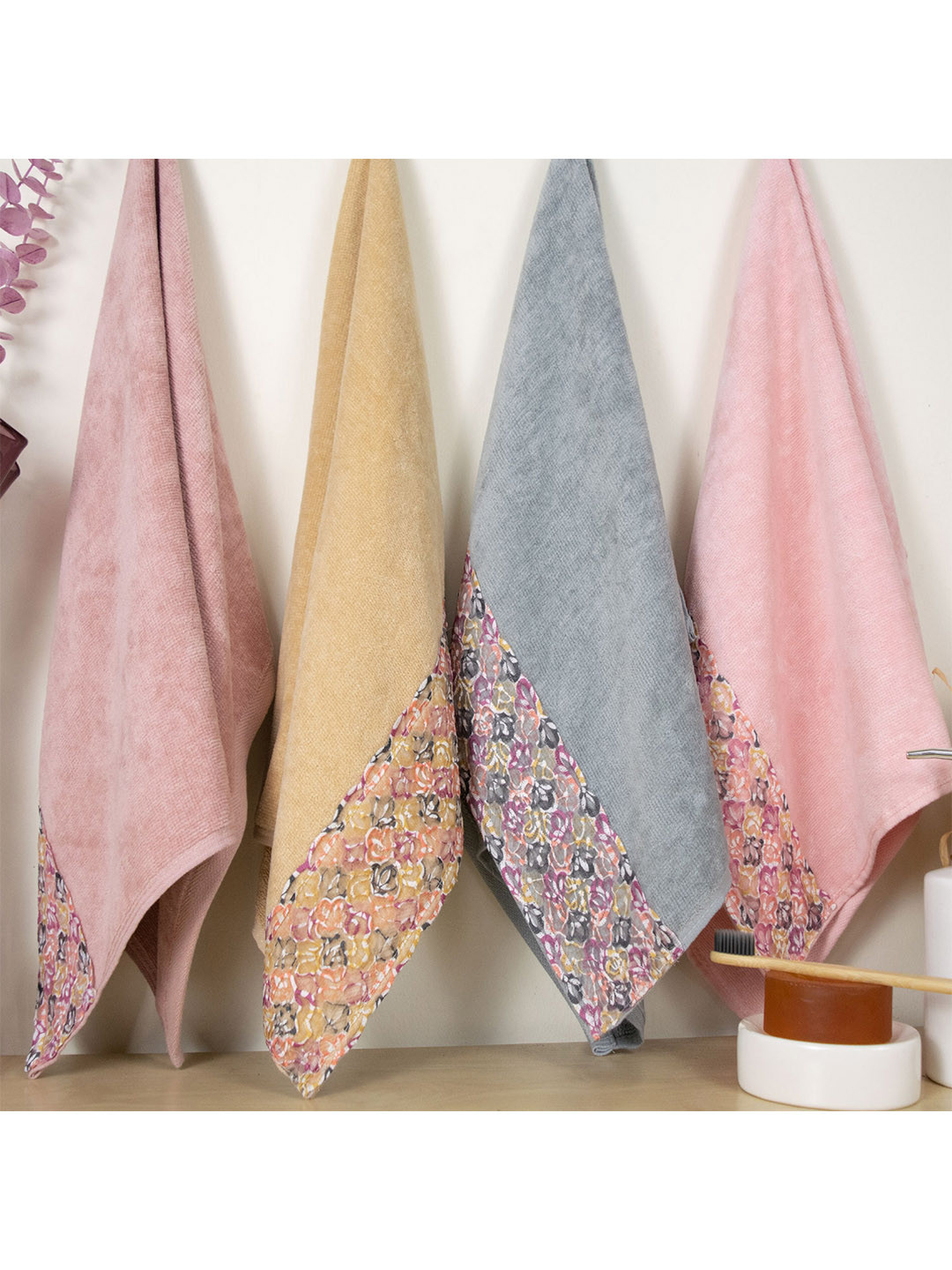 RANGOLI Pack of 4 Multicolored Solid 450 GSM Cotton Hand Towels
