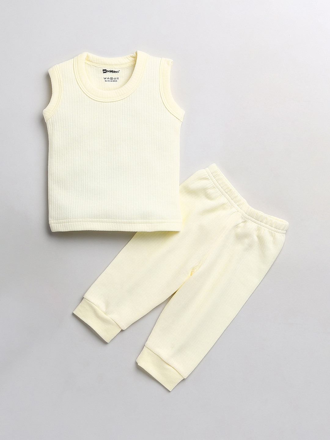 MooNKids Boys Yellow Solid Cotton Thermal Set