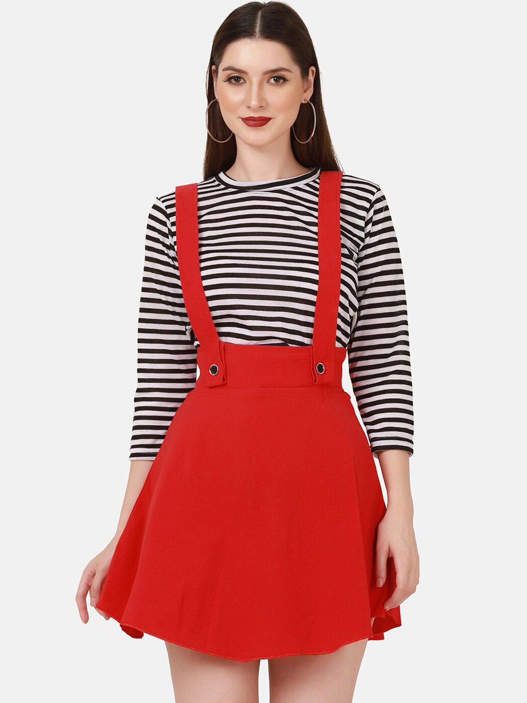 BUY NEW TREND Women Red Solid Mini Pinafore Skirts