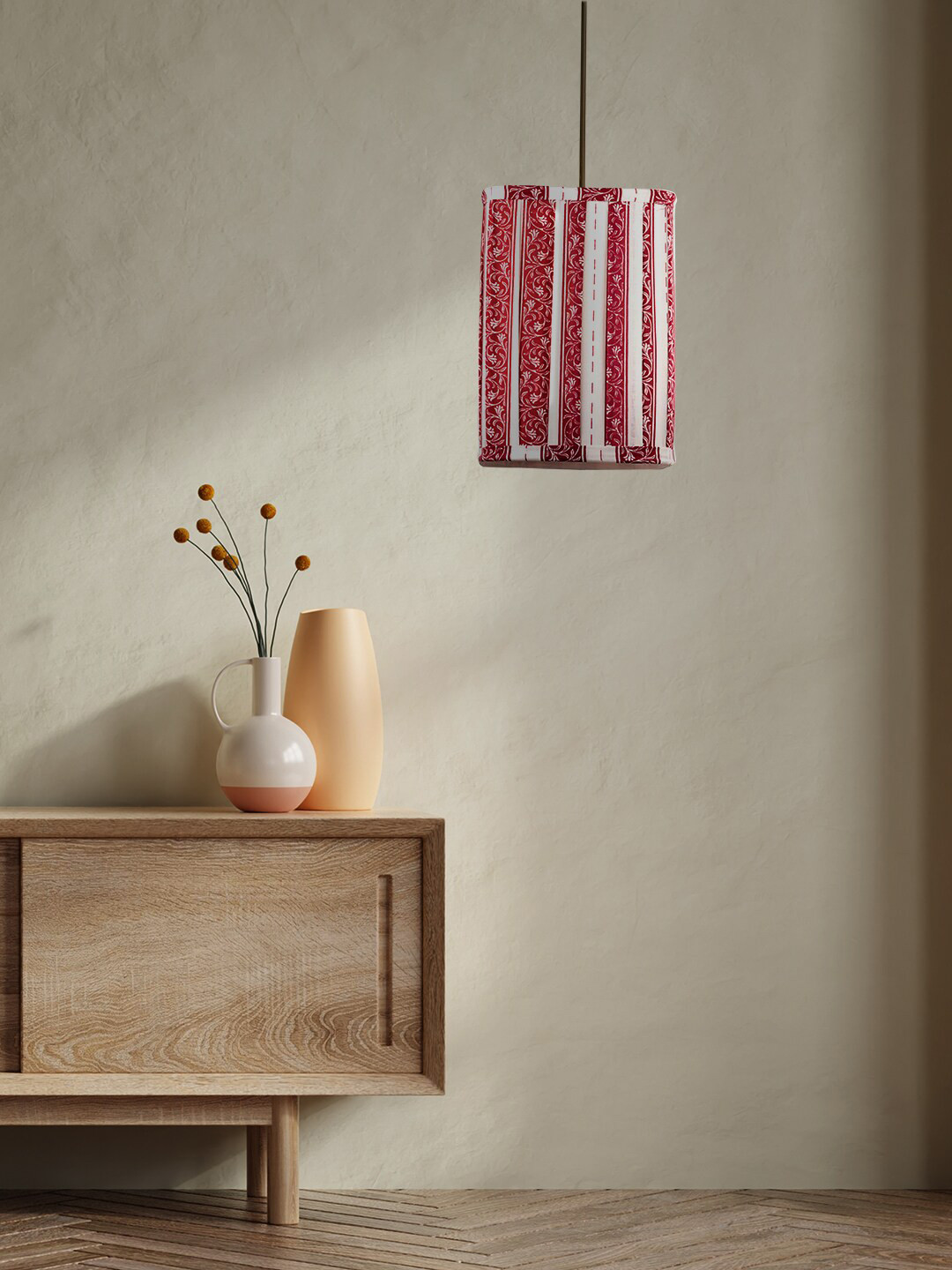 green girgit Red Leaf Printed Hanging Lamp