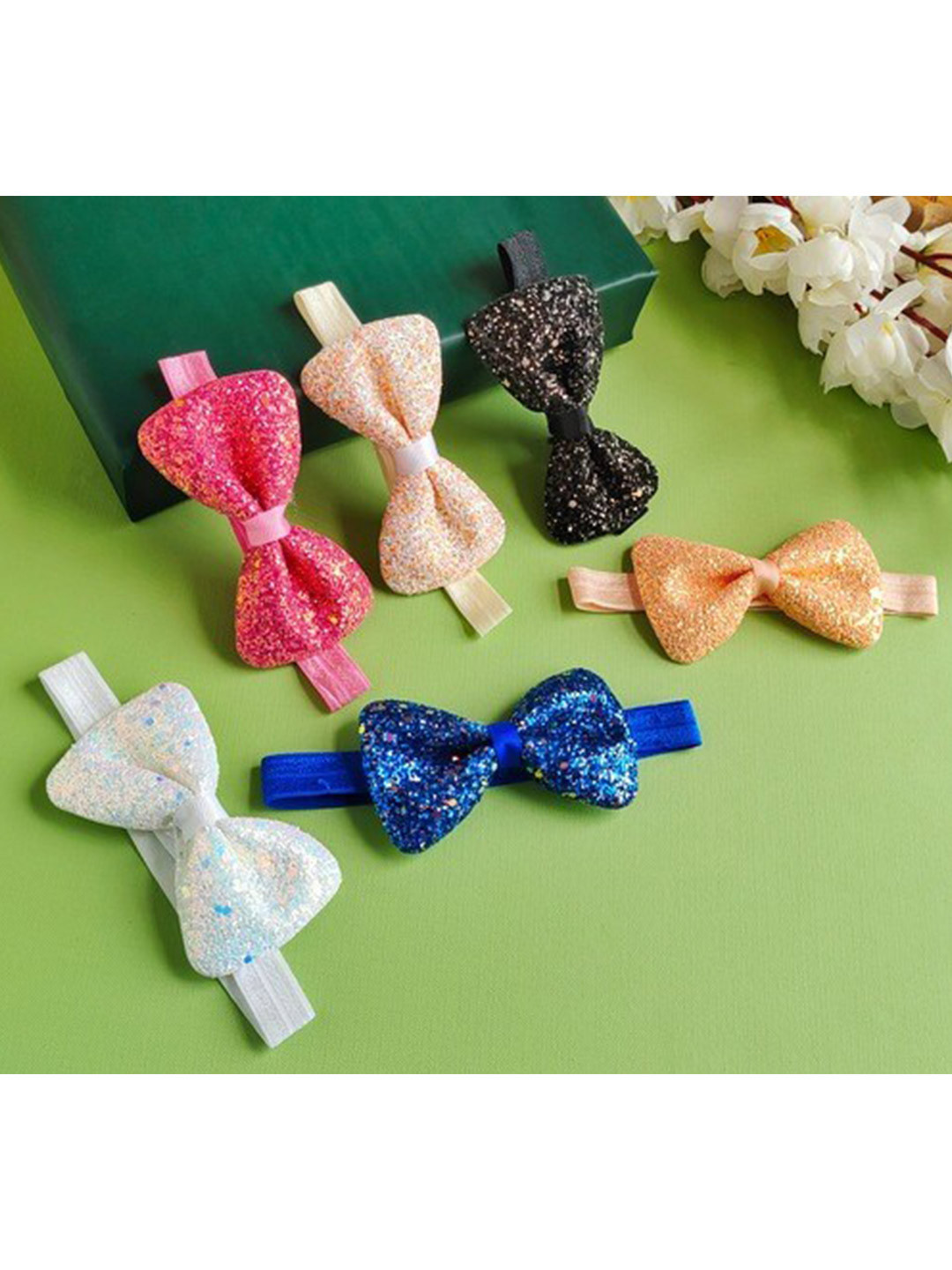 ANNA CREATIONS Girls Set Of 6 Multicolored Glitter Bow Headbands