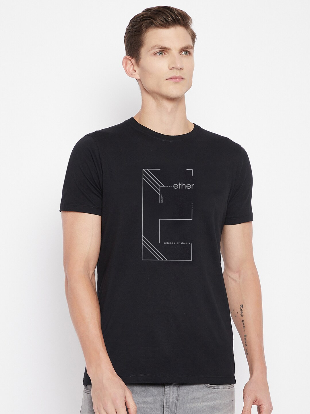 ether Men Black Typography Printed T-shirt
